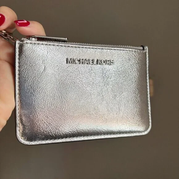 NWT Michael Kors Jet Set Crackled Metallic Leather Card Wallet / Coin Purse - Picture 8 of 8
